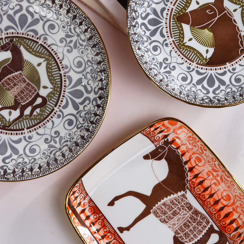 Galaxy Imperial Equestrian Orange Bone China Dinnerware Set – Premium Porcelain Plates, Soup Bowls, Spoons, and Chopsticks Collection - Image 29