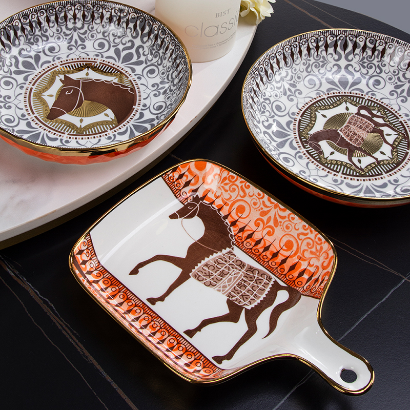 Galaxy Imperial Equestrian Orange Bone China Dinnerware Set – Premium Porcelain Plates, Soup Bowls, Spoons, and Chopsticks Collection - Image 28