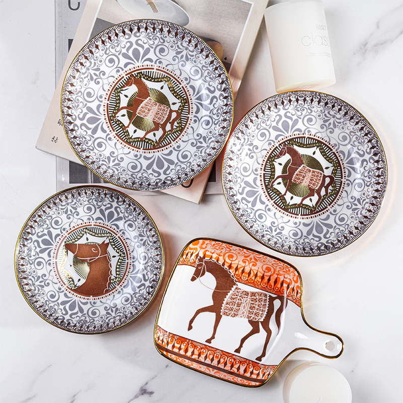 Galaxy Imperial Equestrian Orange Bone China Dinnerware Set – Premium Porcelain Plates, Soup Bowls, Spoons, and Chopsticks Collection - Image 27