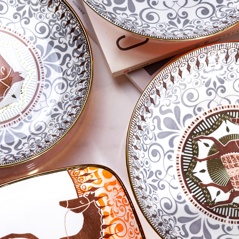 Galaxy Imperial Equestrian Orange Bone China Dinnerware Set – Premium Porcelain Plates, Soup Bowls, Spoons, and Chopsticks Collection - Image 26