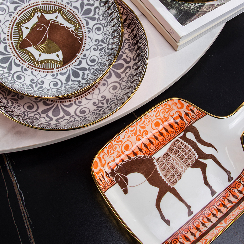 Galaxy Imperial Equestrian Orange Bone China Dinnerware Set – Premium Porcelain Plates, Soup Bowls, Spoons, and Chopsticks Collection - Image 24