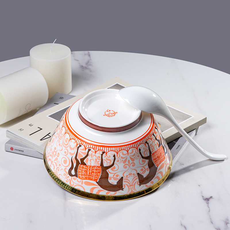 Galaxy Imperial Equestrian Orange Bone China Dinnerware Set – Premium Porcelain Plates, Soup Bowls, Spoons, and Chopsticks Collection - Image 21