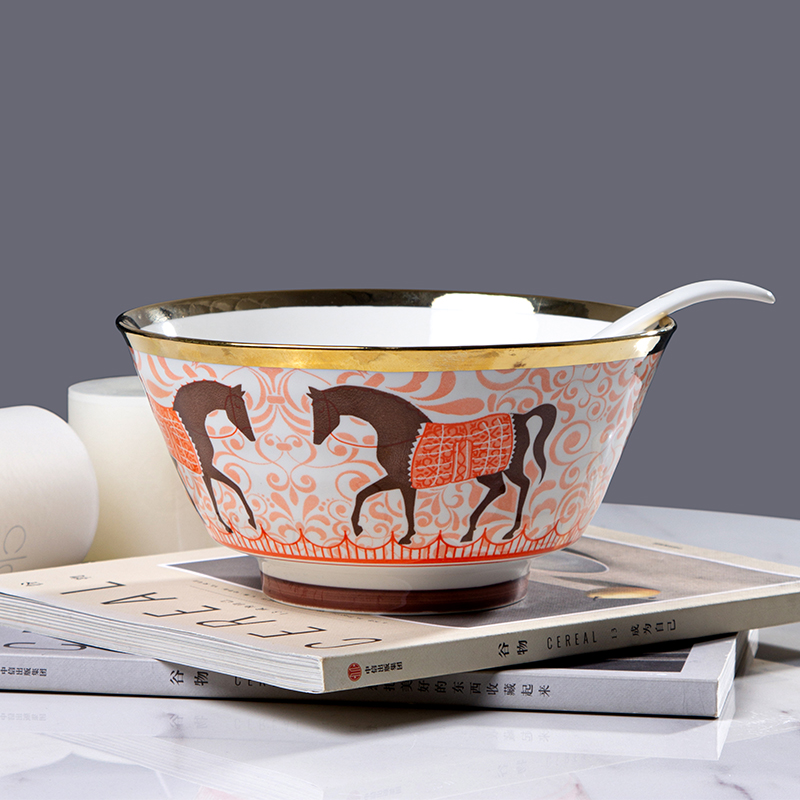 Galaxy Imperial Equestrian Orange Bone China Dinnerware Set – Premium Porcelain Plates, Soup Bowls, Spoons, and Chopsticks Collection - Image 20