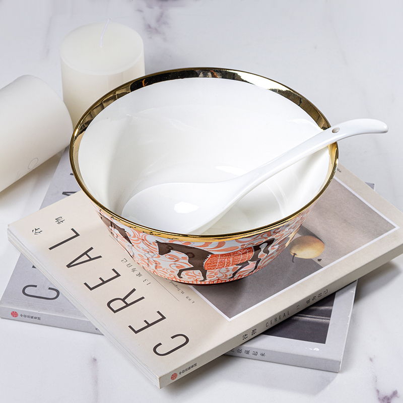 Galaxy Imperial Equestrian Orange Bone China Dinnerware Set – Premium Porcelain Plates, Soup Bowls, Spoons, and Chopsticks Collection - Image 19