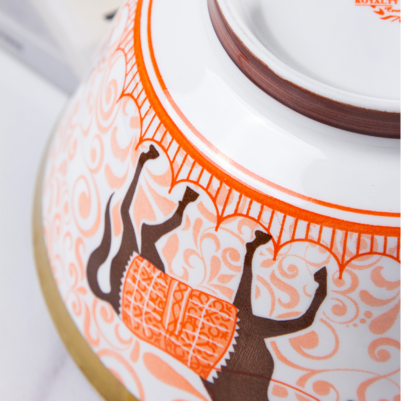 Galaxy Imperial Equestrian Orange Bone China Dinnerware Set – Premium Porcelain Plates, Soup Bowls, Spoons, and Chopsticks Collection - Image 18
