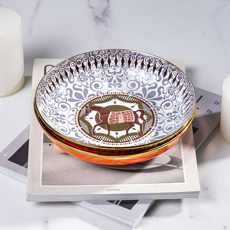 Galaxy Imperial Equestrian Orange Bone China Dinnerware Set – Premium Porcelain Plates, Soup Bowls, Spoons, and Chopsticks Collection - Image 16