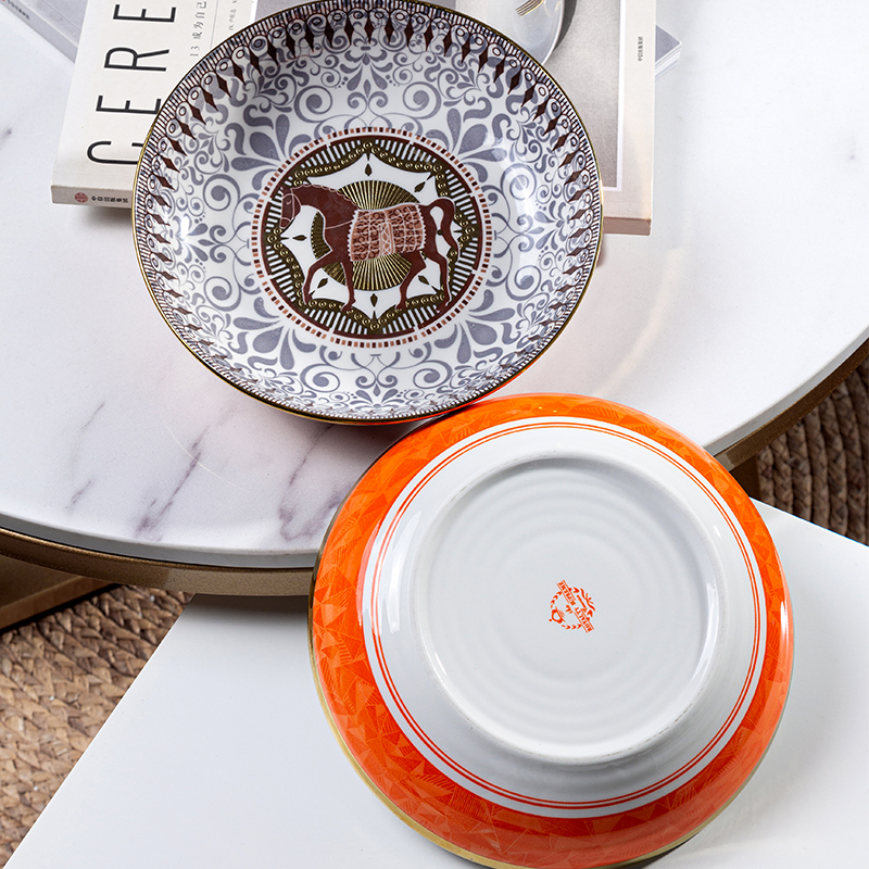 Galaxy Imperial Equestrian Orange Bone China Dinnerware Set – Premium Porcelain Plates, Soup Bowls, Spoons, and Chopsticks Collection - Image 15