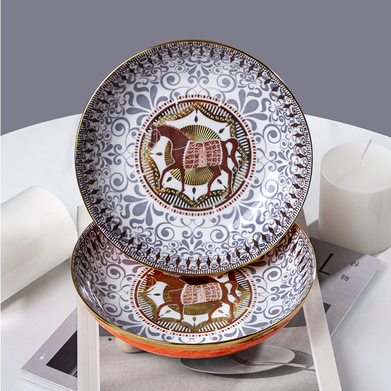 Galaxy Imperial Equestrian Orange Bone China Dinnerware Set – Premium Porcelain Plates, Soup Bowls, Spoons, and Chopsticks Collection - Image 14