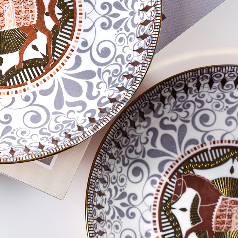 Galaxy Imperial Equestrian Orange Bone China Dinnerware Set – Premium Porcelain Plates, Soup Bowls, Spoons, and Chopsticks Collection - Image 12