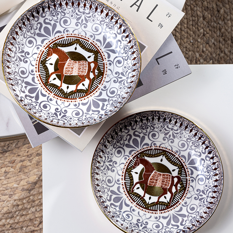 Galaxy Imperial Equestrian Orange Bone China Dinnerware Set – Premium Porcelain Plates, Soup Bowls, Spoons, and Chopsticks Collection - Image 11