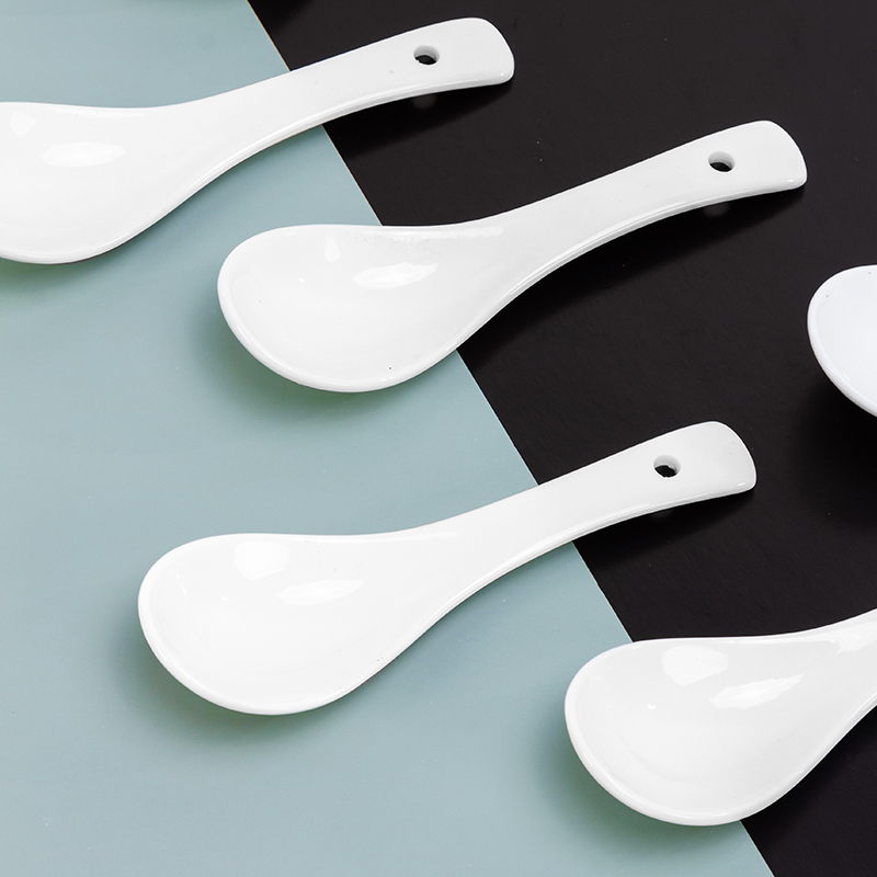 Galaxy Professional Pure White Ceramic Soup Spoons Set – Reusable Commercial Porcelain Asian Dining Utensils with Hanging Hole - Image 5