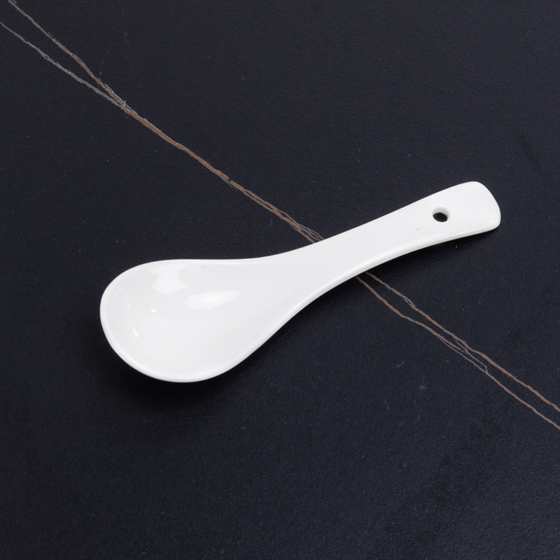 Galaxy Professional Pure White Ceramic Soup Spoons Set – Reusable Commercial Porcelain Asian Dining Utensils with Hanging Hole - Image 2