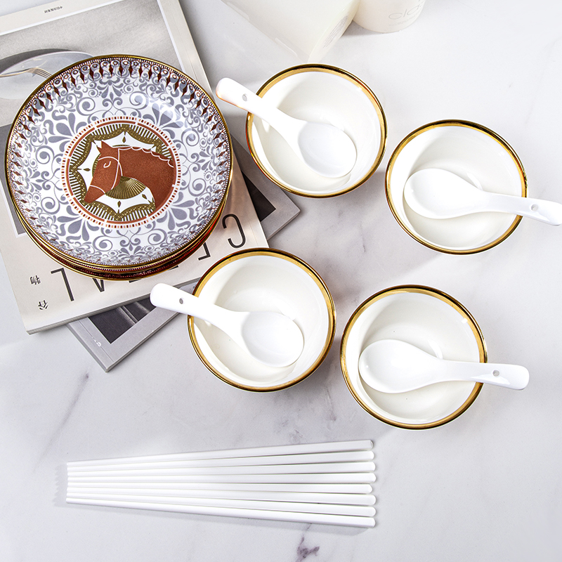 Galaxy Imperial Equestrian Orange Bone China Dinnerware Set – Premium Porcelain Plates, Soup Bowls, Spoons, and Chopsticks Collection - Image 5