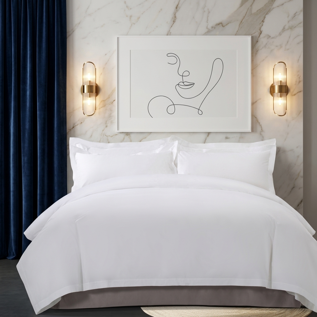 Luxury White Hotel Duvet Cover Set | Crisp Cotton Sateen | King Size Bedding with Pillow Shams - Image 2