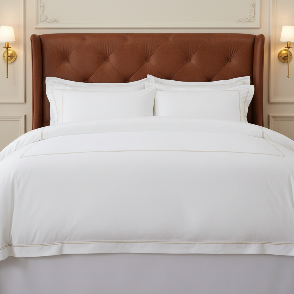 Aura Bourdon Luxe Hotel Bedding Collection – Premium White Cotton Duvet Set with Elegant Triple Gold Bourdon Stitch Embroidery for Premium Suites - Image 2