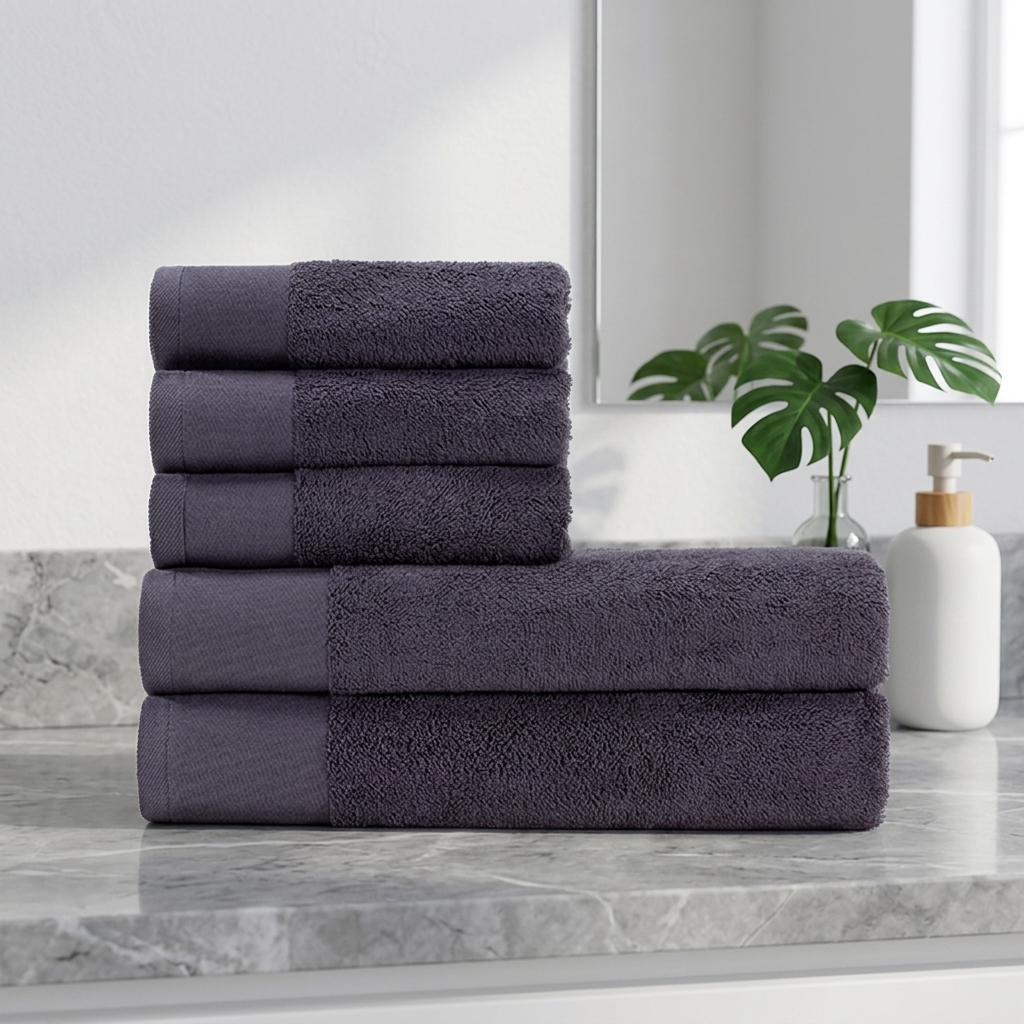 Premium Hotel Towel Set – Luxury Deep Purple Cotton Terry Bath Towels and Hand Towels for Executive Suites and Spas - Image 2
