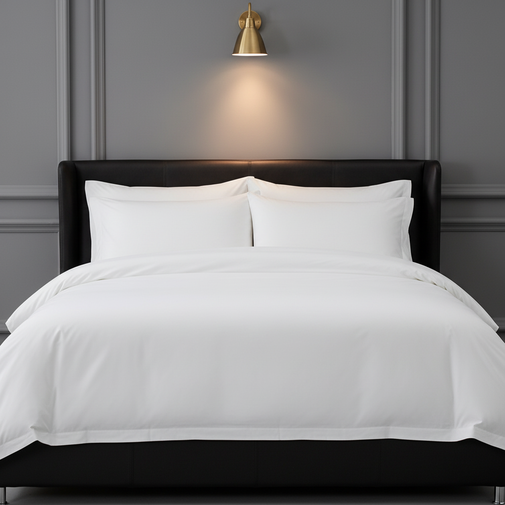 Premium Hotel Bedding Collection – Luxury White Sateen Duvet Set with Minimalist Taupe Grey Bed Skirt for Modern Guest Suites - Image 2