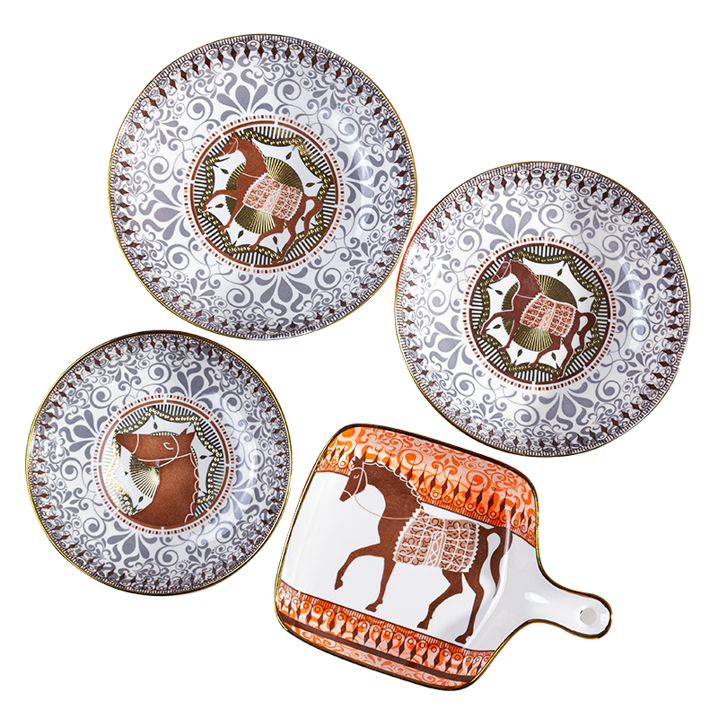 Galaxy Imperial Equestrian Orange Bone China Dinnerware Set – Premium Porcelain Plates, Soup Bowls, Spoons, and Chopsticks Collection - Image 23