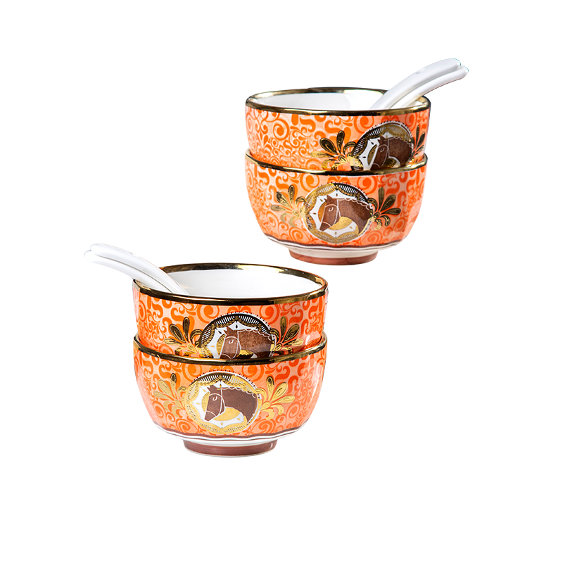 Galaxy Imperial Equestrian Orange Bone China Dinnerware Set – Premium Porcelain Plates, Soup Bowls, Spoons, and Chopsticks Collection - Image 31