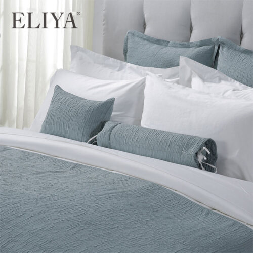 Luxury Sage Green Textured Bedding Collection – Premium Cotton Quilt Set with Matching Euro Shams and Decorative Bolster for Upscale Hotel Guest Rooms