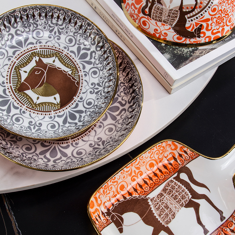 Galaxy Imperial Equestrian Orange Bone China Dinnerware Set – Premium Porcelain Plates, Soup Bowls, Spoons, and Chopsticks Collection - Image 44