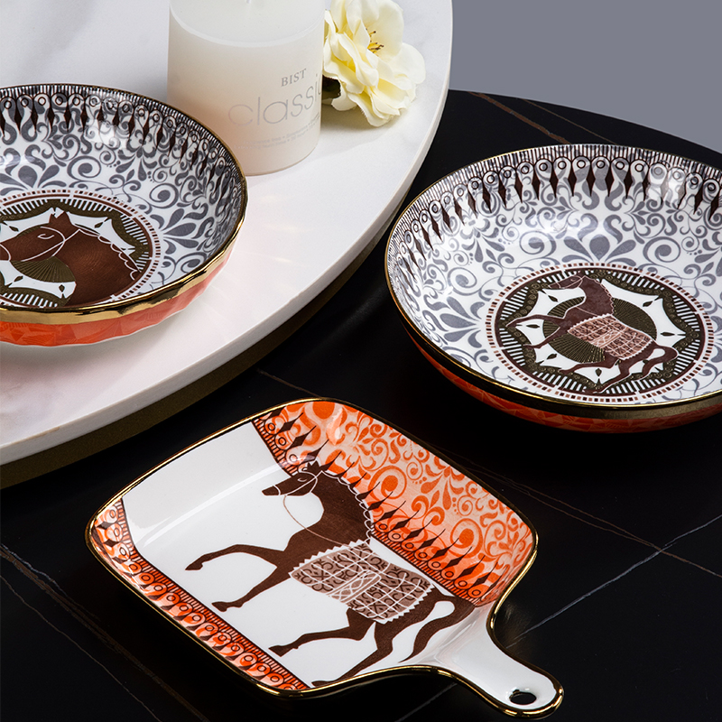 Galaxy Imperial Equestrian Orange Bone China Dinnerware Set – Premium Porcelain Plates, Soup Bowls, Spoons, and Chopsticks Collection - Image 41