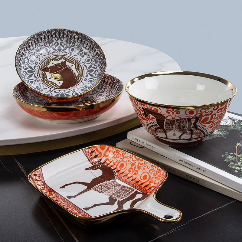 Galaxy Imperial Equestrian Orange Bone China Dinnerware Set – Premium Porcelain Plates, Soup Bowls, Spoons, and Chopsticks Collection - Image 40
