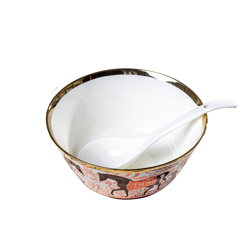 Galaxy Imperial Equestrian Orange Bone China Dinnerware Set – Premium Porcelain Plates, Soup Bowls, Spoons, and Chopsticks Collection - Image 17