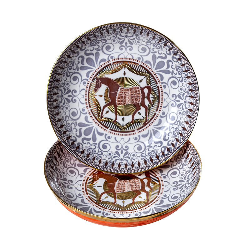 Galaxy Imperial Equestrian Orange Bone China Dinnerware Set – Premium Porcelain Plates, Soup Bowls, Spoons, and Chopsticks Collection - Image 10