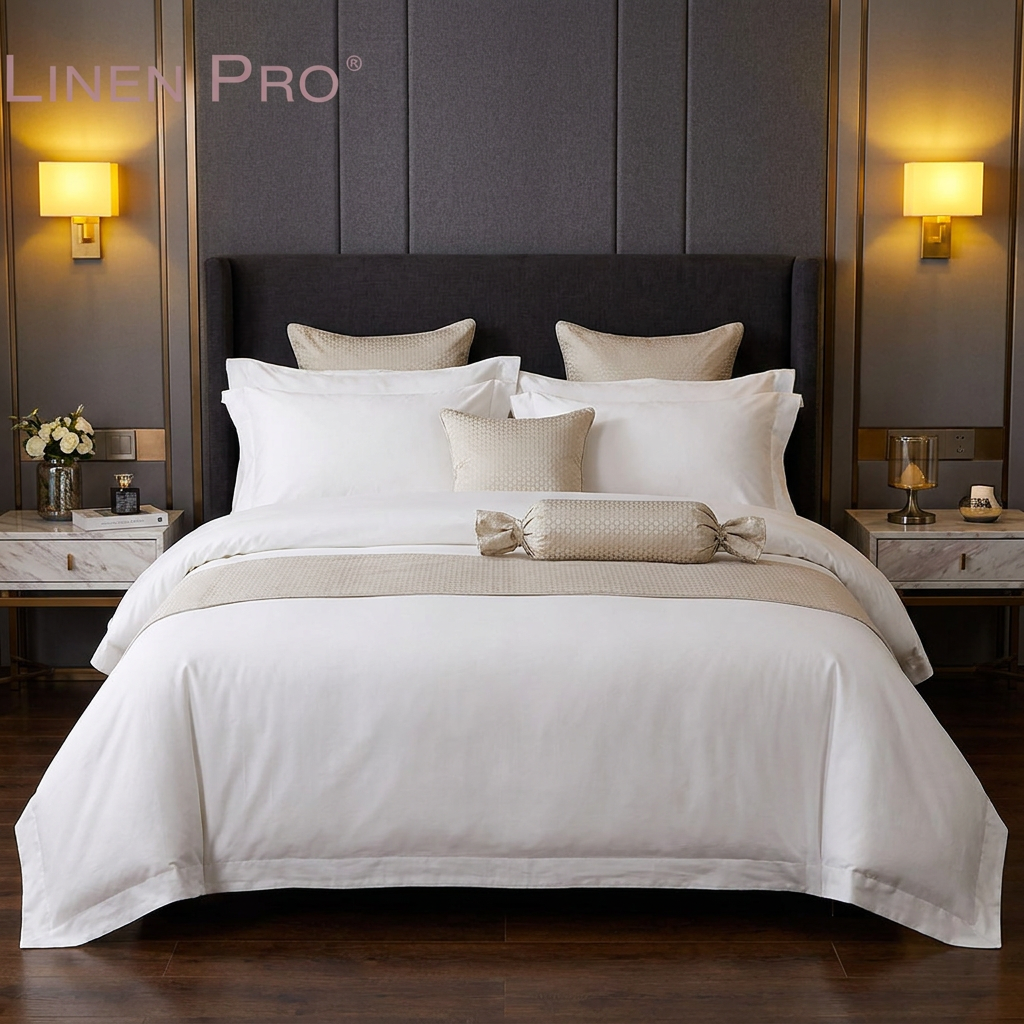 Luxury White Hotel Bedding Set with Champagne Bed Runner & Accent Cushions | Premium Cotton | King Size Complete Bedroom Linen Collection - Image 2