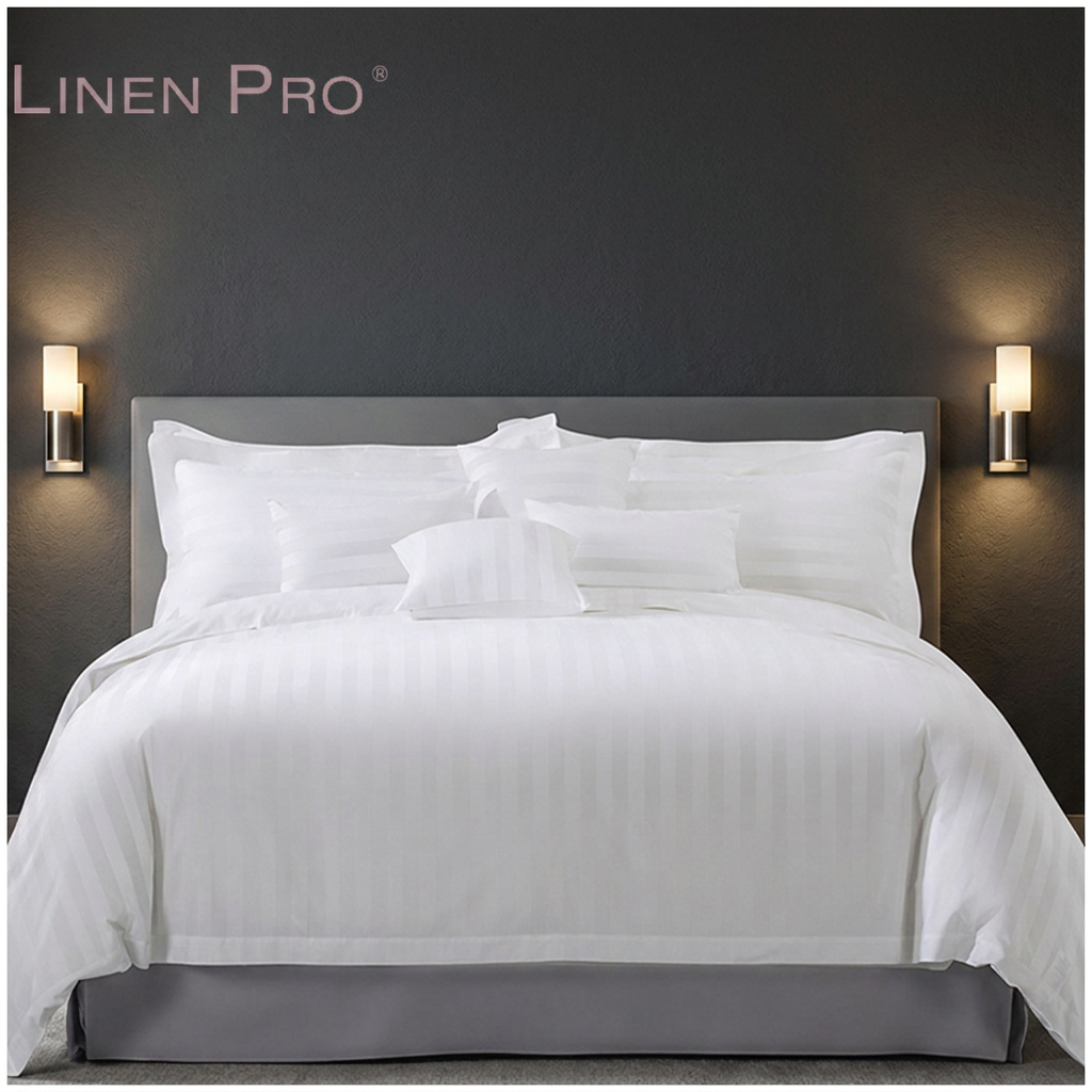 Luxury White Satin Stripe Hotel Bedding Set | 400TC Cotton | Complete King Duvet Cover, Pillow Cases & Cushion Cover - Image 2