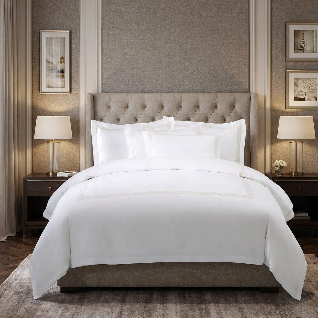 Regal Ivory Embroidered Hotel Linen Bundle – Luxury Combed Cotton Duvet Cover and Tailored Border Oxford Sham Set for VIP Suites - Image 2
