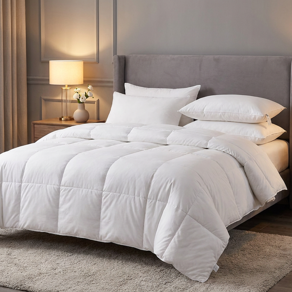 Premium Pure White Box-Stitch Hotel Duvet and Microfiber Pillow Set – Luxury Hypoallergenic Down Alternative Bedding Bundle for 5-Star Executive Suites - Image 2