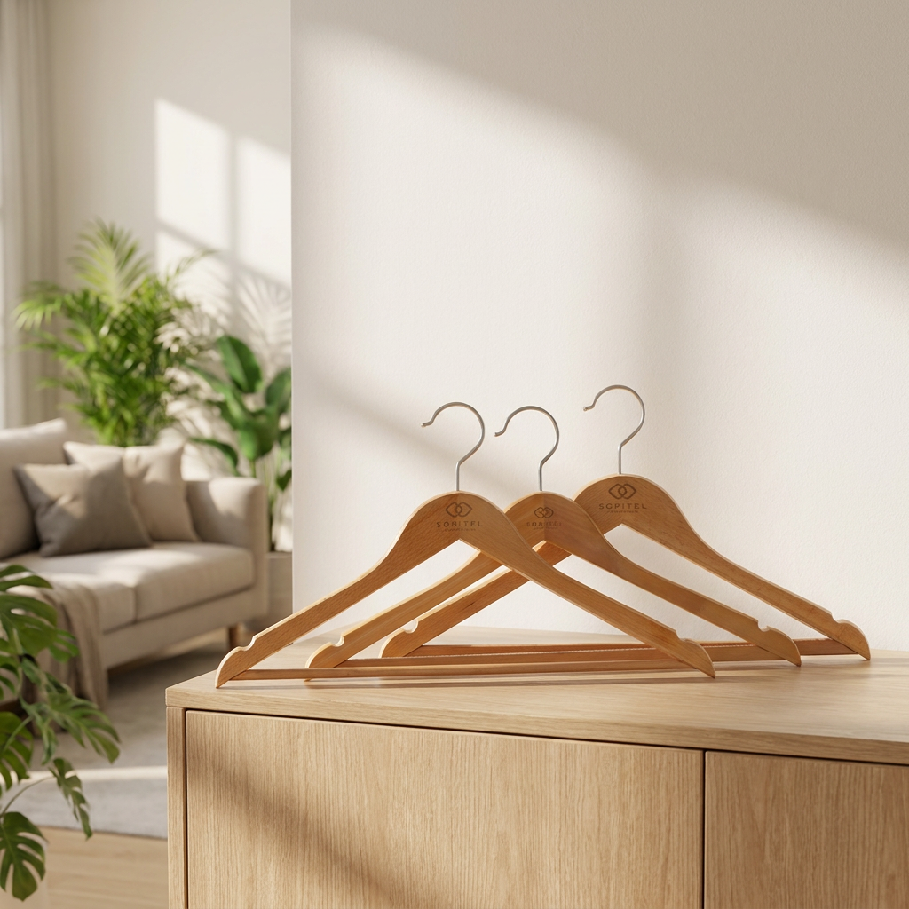 Galaxy Premium Non-Slip Natural Wooden Hotel Hanger Set – Luxury Heavy-Duty Hardwood Clothes Hangers with Pants Bar for Guestroom Closets - Image 2