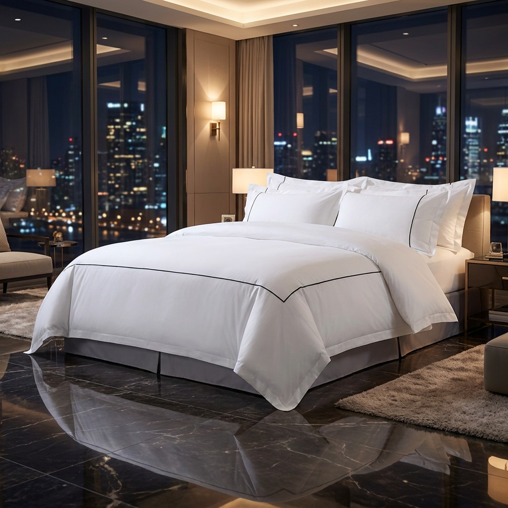 Galaxy Executive Minimalist Embroidered Hotel Bedding Set – Luxury White Combed Cotton Duvet Cover and Tailored Border Oxford Sham Set for Metropolitan Penthouse Suites - Image 2