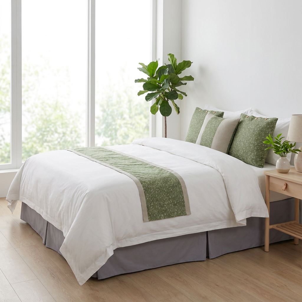 Galaxy Executive Sage Green Speckled Hotel Bedding Suite – Premium White Combed Cotton Duvet Cover Set with Textured Sage Euro Shams, Accent Pillows, Bed Runner, and Grey Bed Skirt Bundle - Image 2