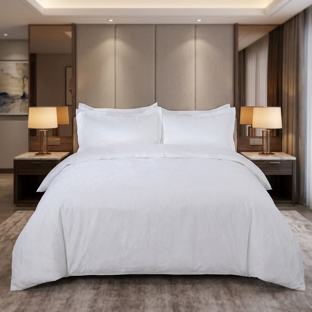 Galaxy Executive Jacquard Damask Wave Hotel Bedding Suite – Premium White Combed Cotton Duvet Cover and Oxford Pillowcase Set - Image 2