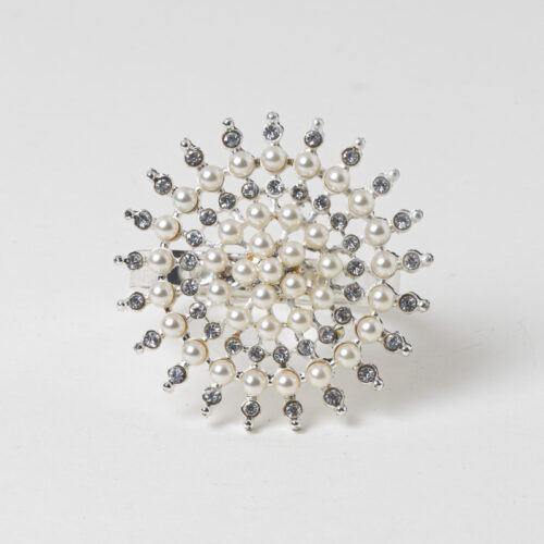 Galaxy imperial pearl crystal sunburst napkin ring holder with rhinestones on a clean white background.