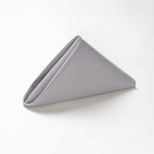 Galaxy premium elegant light grey polyester cloth napkin folded in a standing pyramid shape on a clean white background.