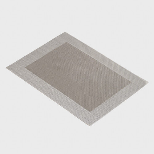 Galaxy premium taupe and light grey dual-tone bordered rectangular woven placemat lying flat on a light grey background.