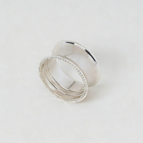Galaxy executive silver beaded edge napkin ring holder with a high-shine mirror finish on a white background.