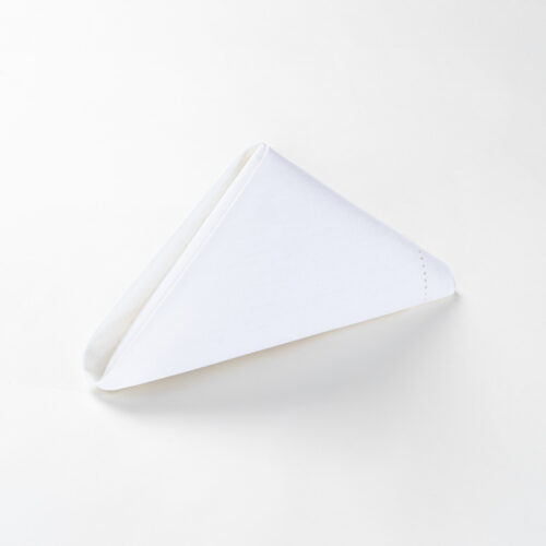 Galaxy premium linen hemstitch border white cloth napkin folded in a standing pyramid shape on a clean white background.