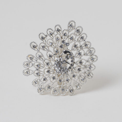 Galaxy vintage crystal peacock napkin ring holder with clear rhinestones on a white background.