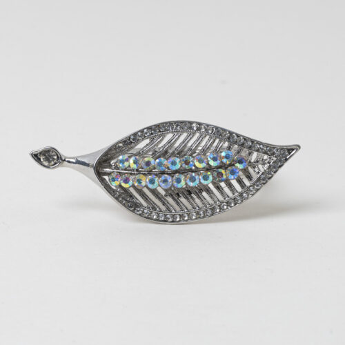 Galaxy vintage crystal leaf napkin ring holder with iridescent rhinestones on a clean white background.
