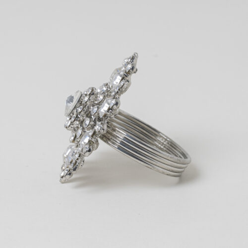Galaxy vintage crystal cross brooch napkin ring holder with clear rhinestones on a clean white background.