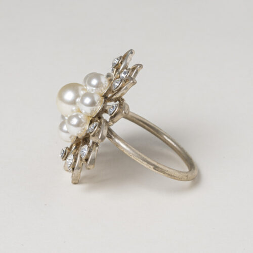 Galaxy imperial pearl crystal cluster floral napkin ring holder on a clean white background.