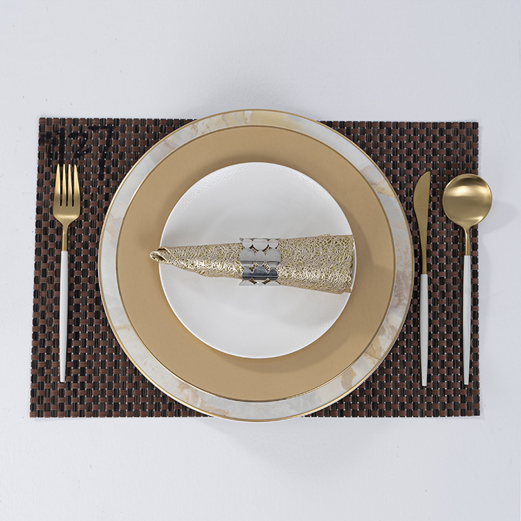 Galaxy Premium Espresso & Silver Grid PVC Woven Placemat – Commercial Hotel Dining & Restaurant Table Liner - Image 5
