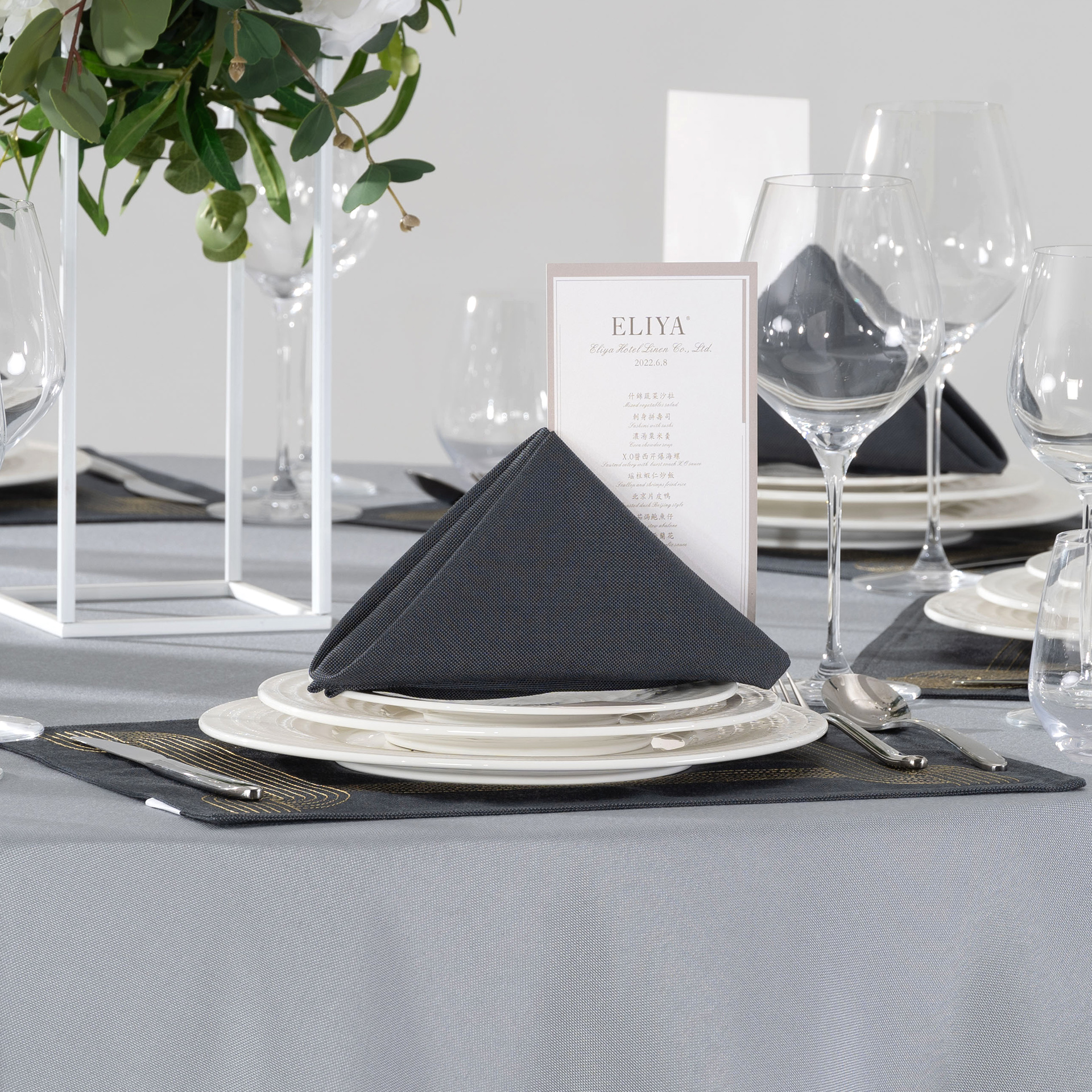 Modern Charcoal & Silver Gray Hotel Banquet Tableware & Linen Collection - Image 5