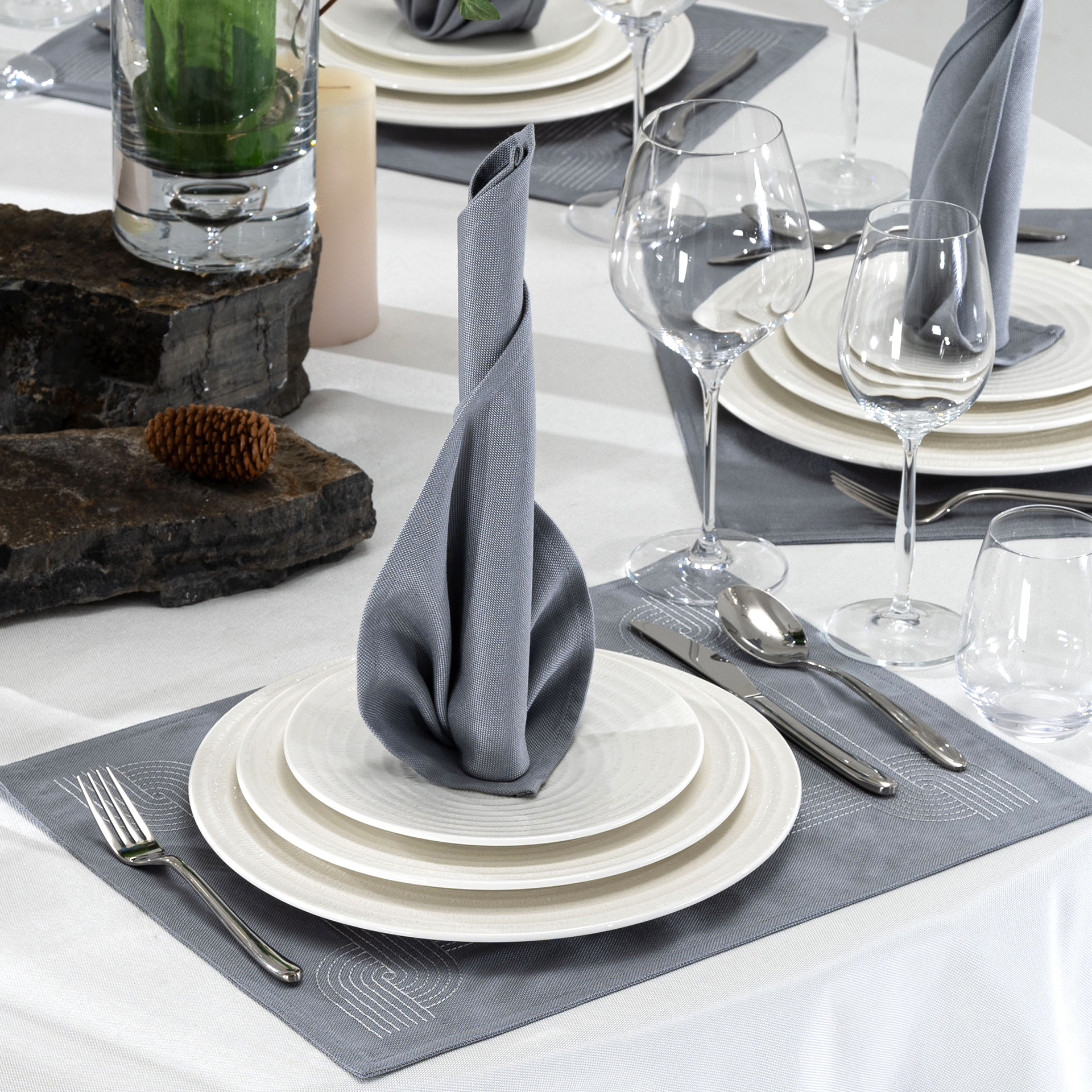 Slate Blue Hotel Banquet Table Linen & Placemat Set - Image 11