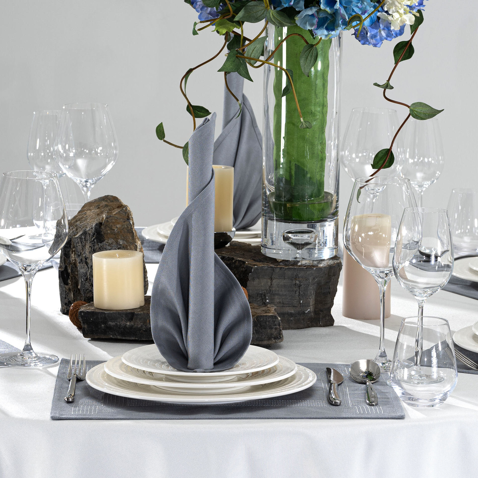 Slate Blue Hotel Banquet Table Linen & Placemat Set - Image 10